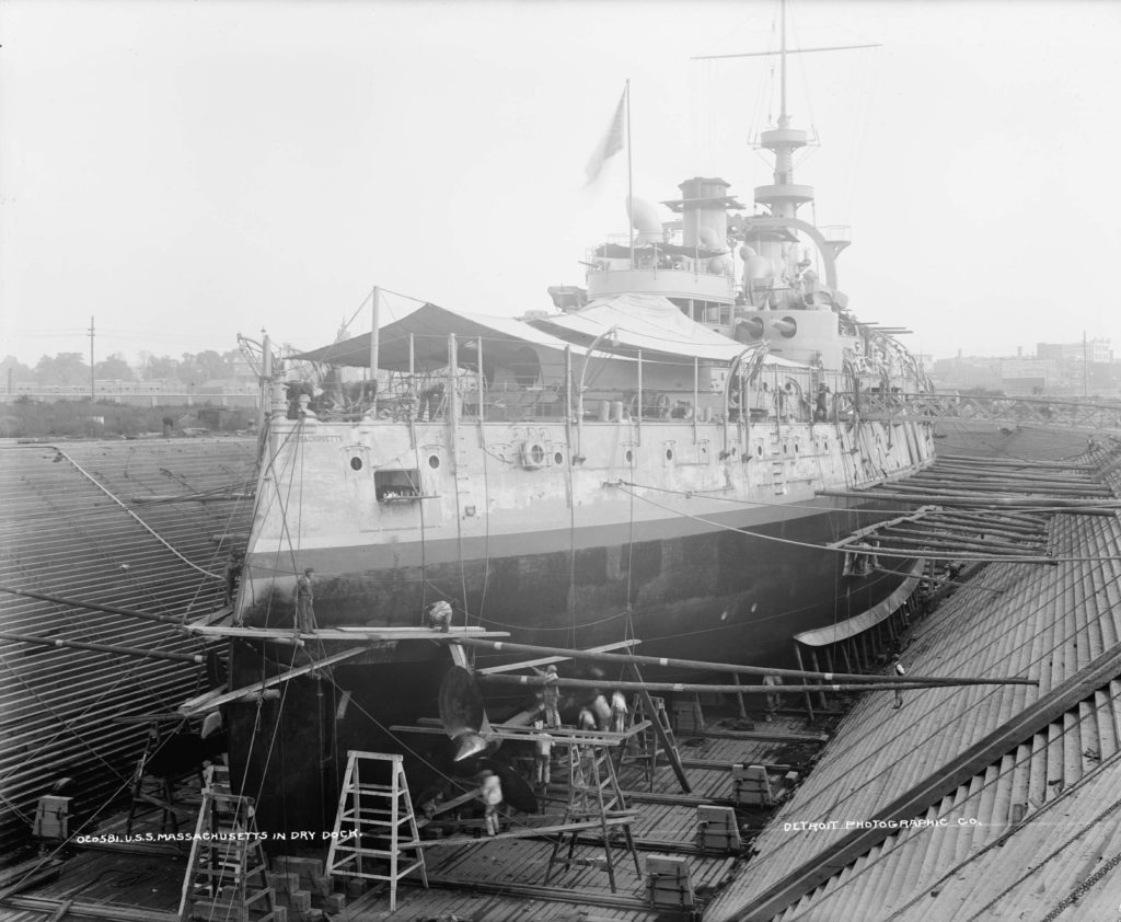 USS Massachusetts (BB-2) in drydock, between 1896 and 1901