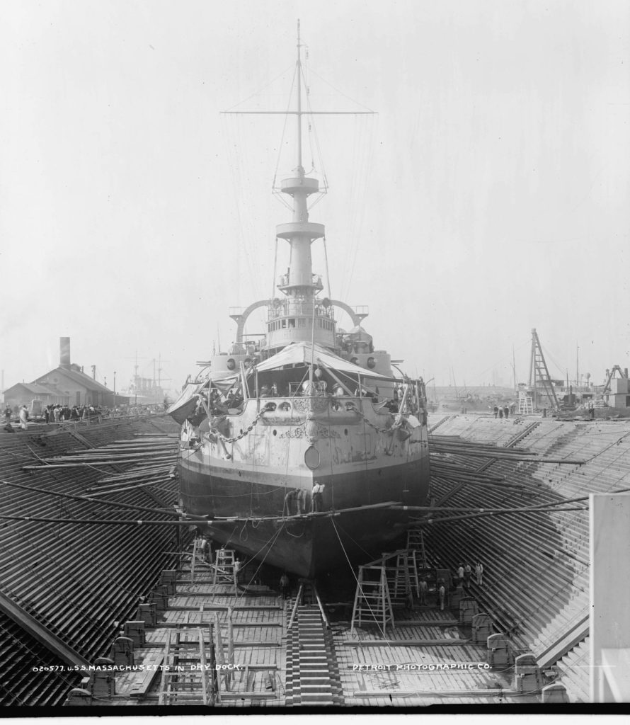 USS Massachusetts (BB-2) entered New York Navy Yard for overhaul 1896