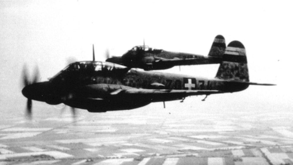 A pair of Royal Hungarian Air Force Messerschmitt Me 210 Ca-1