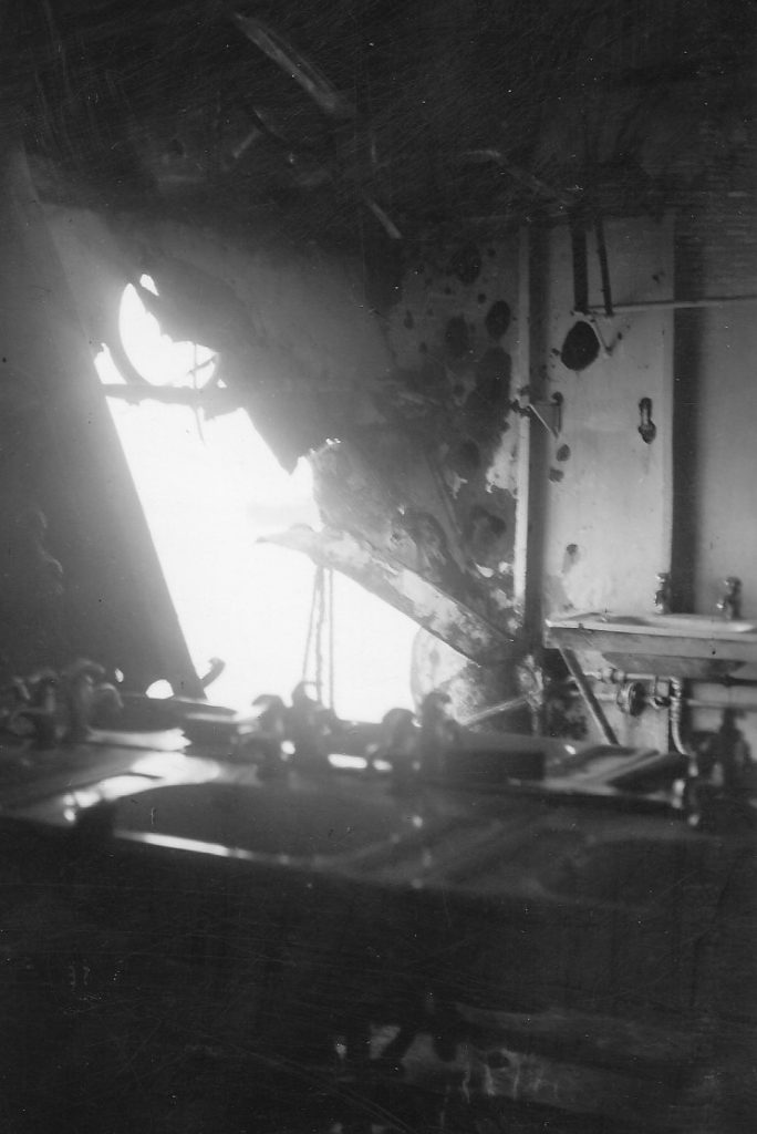 December 13, 1939 Damage to the Admiral Graf Spee seen from inside the ship.