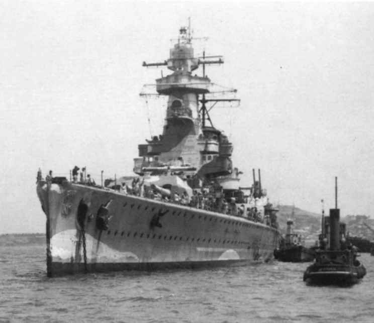 December 17, 1939 Admiral Graf Spee at anchor at Montevideo, Uruguay just before departing.