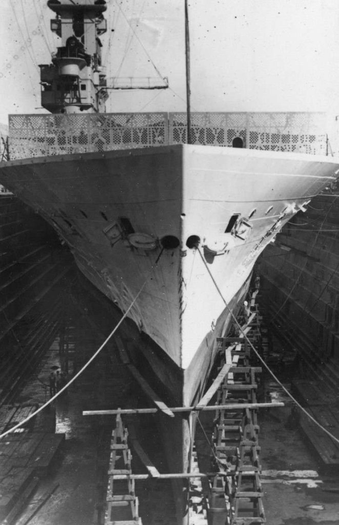 HMS Hermes in drydock in Hong Kong