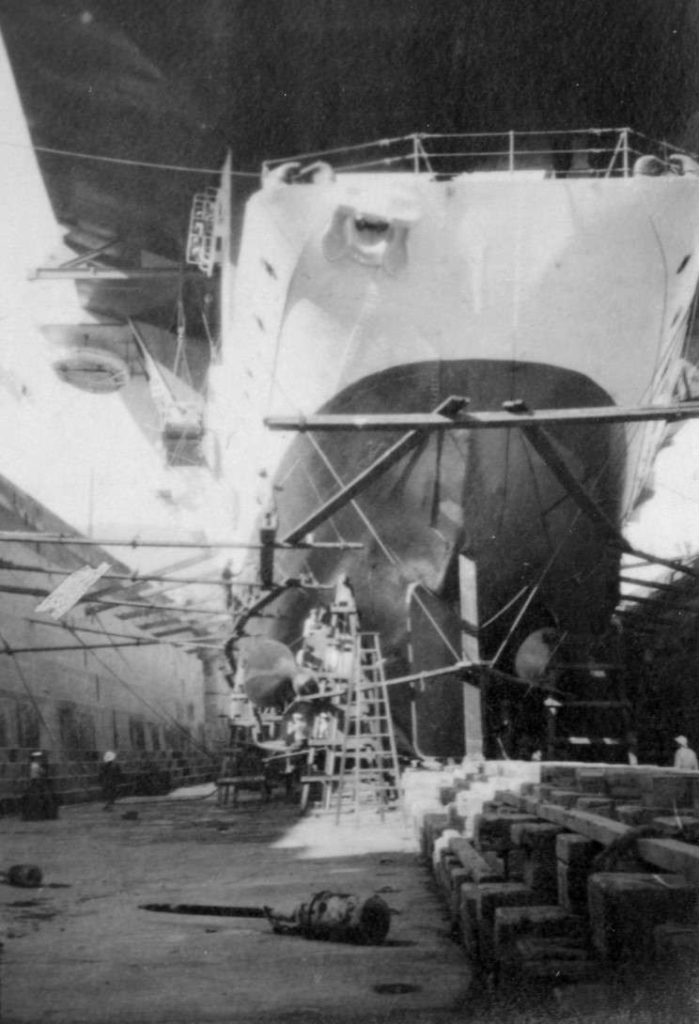 HMS Hermes in drydock in Hong Kong