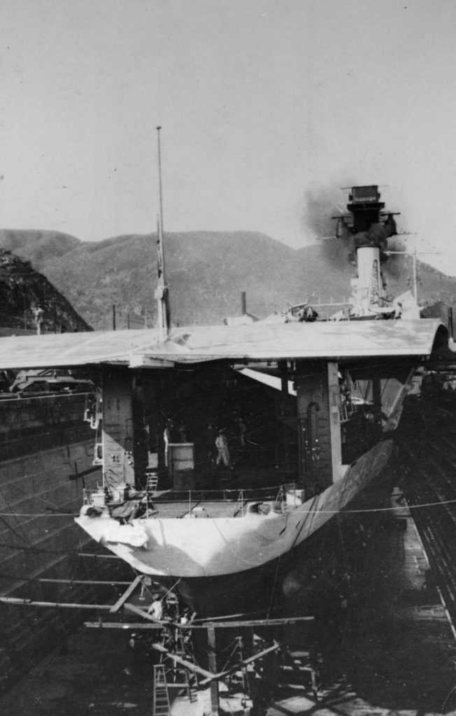 HMS Hermes in drydock in Hong Kong