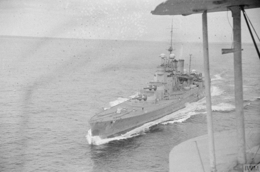 HMS Renown as seen from a Swordfish. Probably operating with Force H