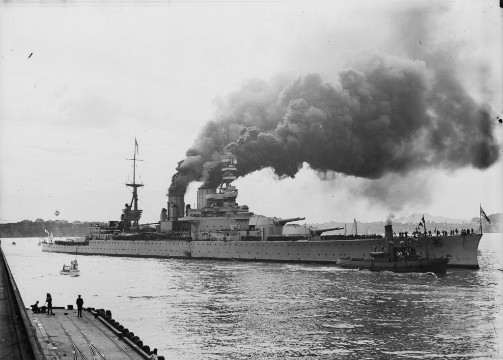 HMS Renown in Waitematā Harbour during the Prince of Wales tour, 1920