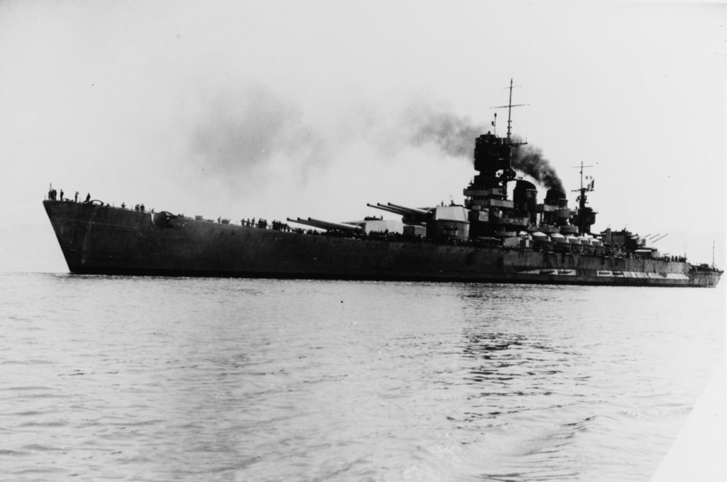 Italian battleship Roma, shown shortly after her completion in 1942.