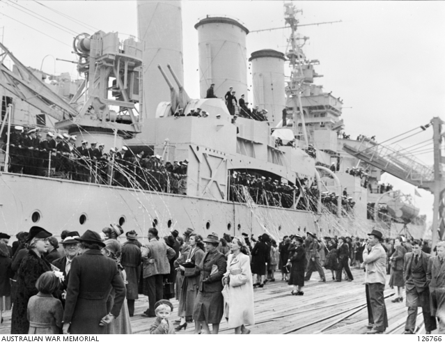 HMAS Shropshire 18 April1946 in Melbourne Before Departing For England