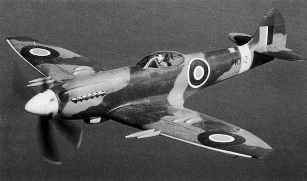 Supermarine Spitfire F. Mk 22 PK312 originally retained the Mk 21 tail unit, but later received an enlarged fin