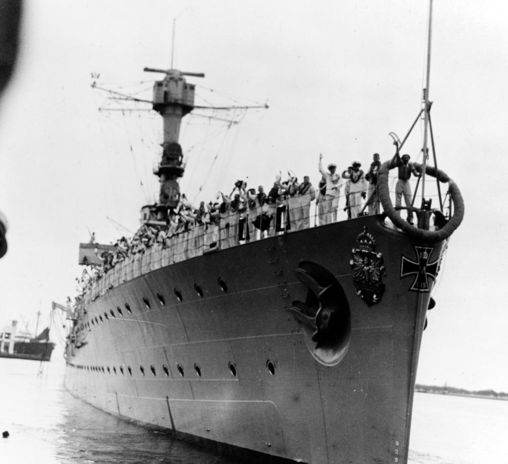 Emden departing Honolulu Hawaii, on 17 February 1936