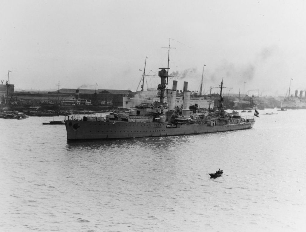 Taken from USS Houston (CA-30) showing Emden leaving Shanghai, China, in 1931