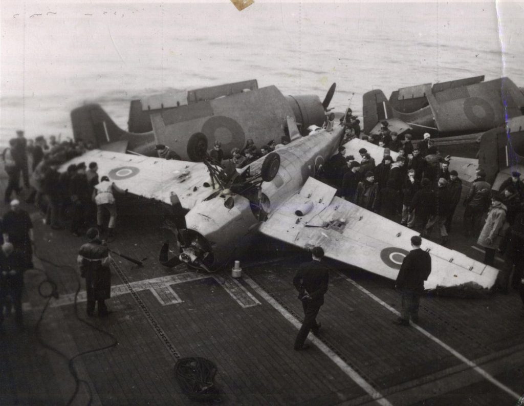 Grumman Wildcat accident on HMS Fencer