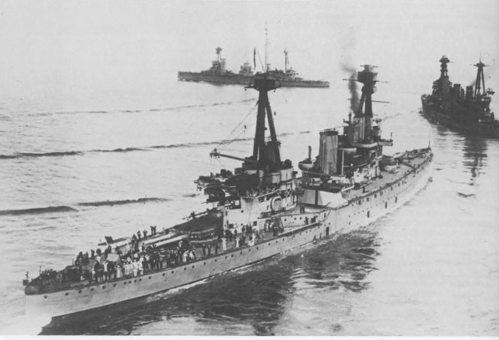 HMAS Australia and HMS New Zealand leading HMS Indomitable 1918