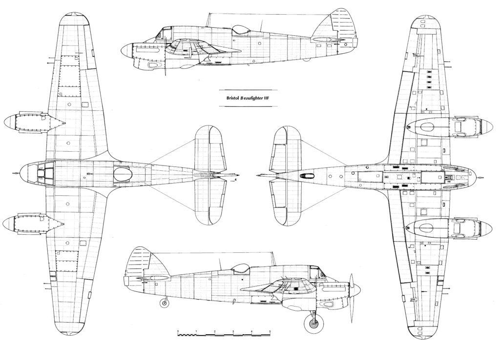 Bristol Beaufighter Mk IIF Line Drawing