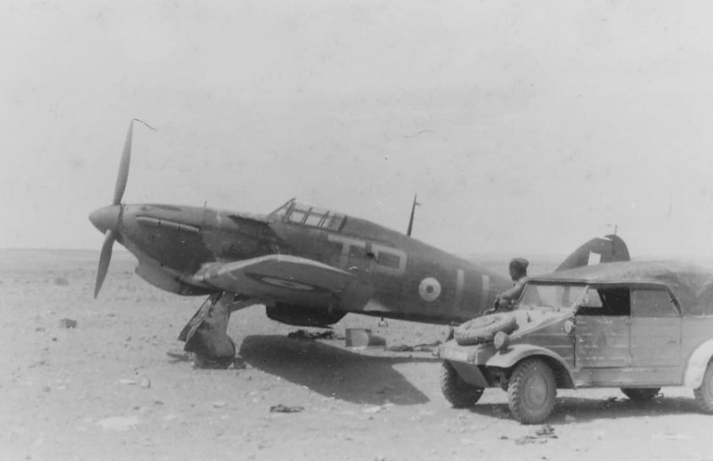 Hawker Hurricane V7716 TP-U of Flight Lieutenant George Ball DFC 73 Squadron which was forced down in a sandstorm on the 11 April 1941