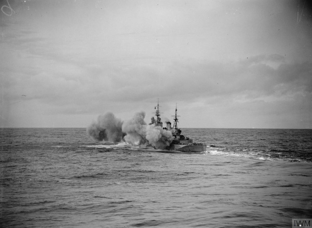 HMS Howe firing her 14 guns, Oct 1942