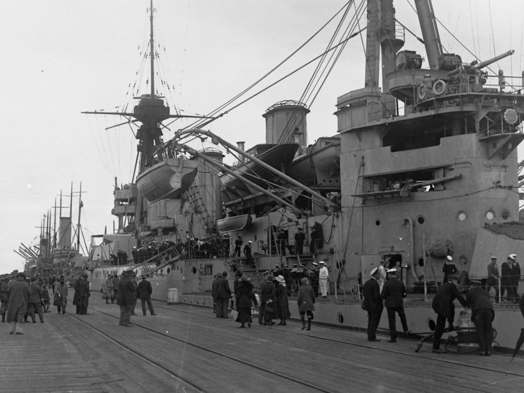 HMS New Zealand berthed at Outer Harbor, South Australia, 27 May 1919