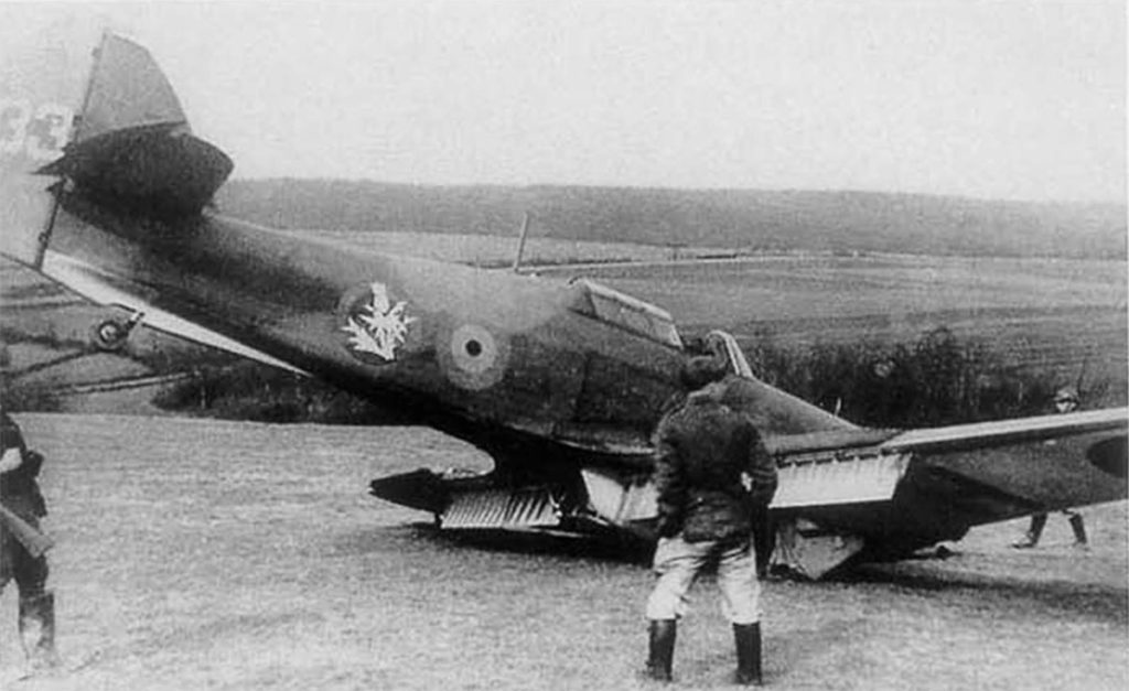 Hurricane I H-33 piloted by Sgt. Pierre Van Strijdonck was hit by the rear gunner of a Dornier Do 17 over the Durbuy area in the Ardennes on 12 March 1940