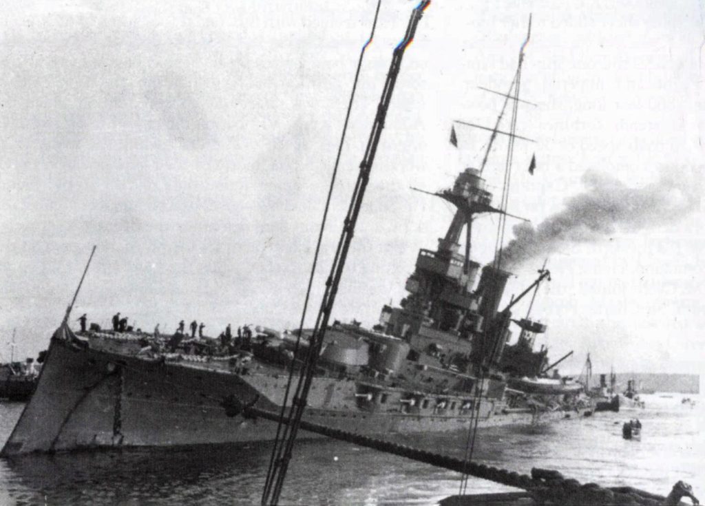 HMS Iron Duke after Luftwaffe damage in World War Two