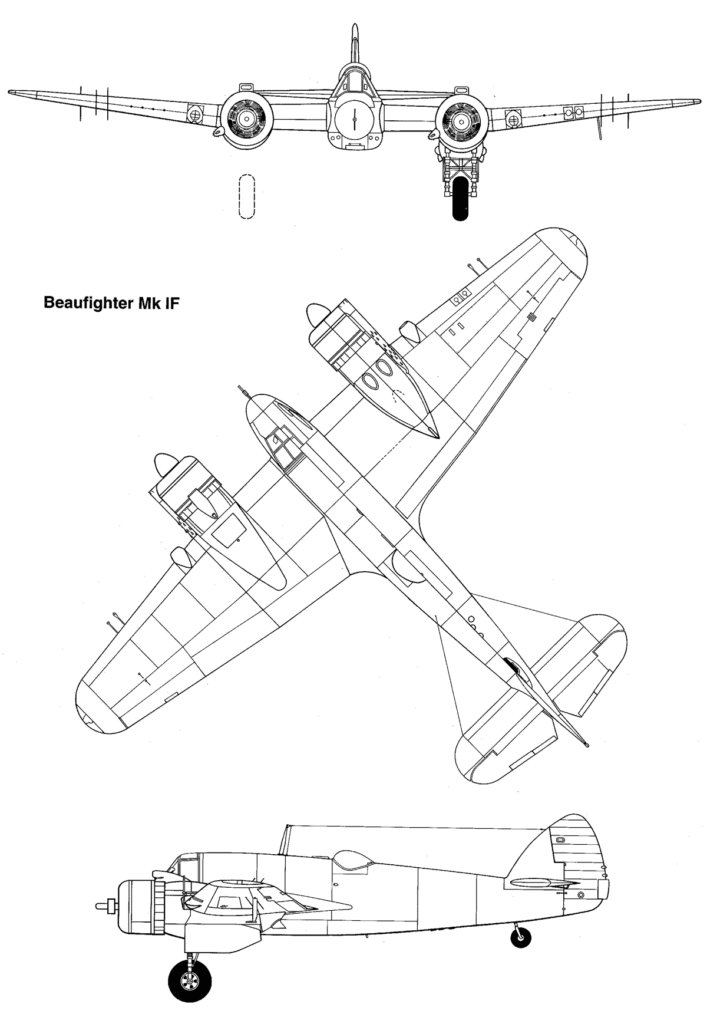 Bristol Beaufighter Mk.IF 3-View Drawing