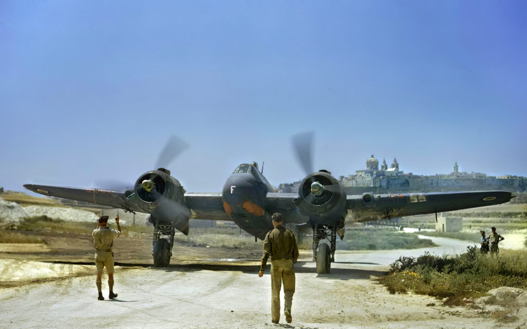 Bristol Beaufighter Mk VIF 'F-Freddie' of 272 Sqn on the taxiway at Luqa, Malta