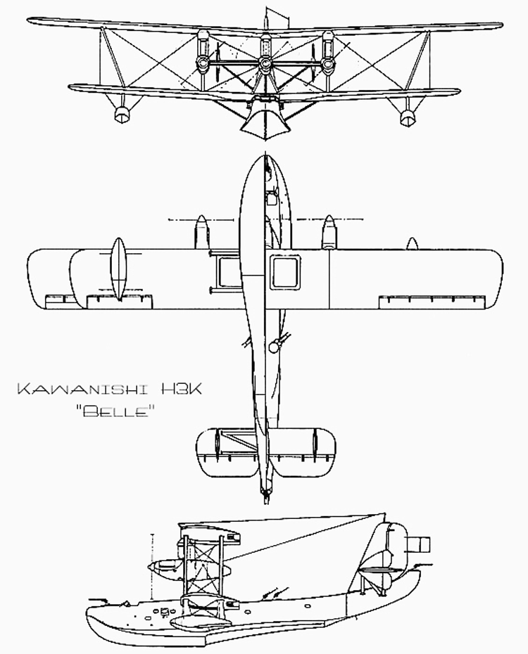 Kawanishi H3K Flying Boat Line Drawing