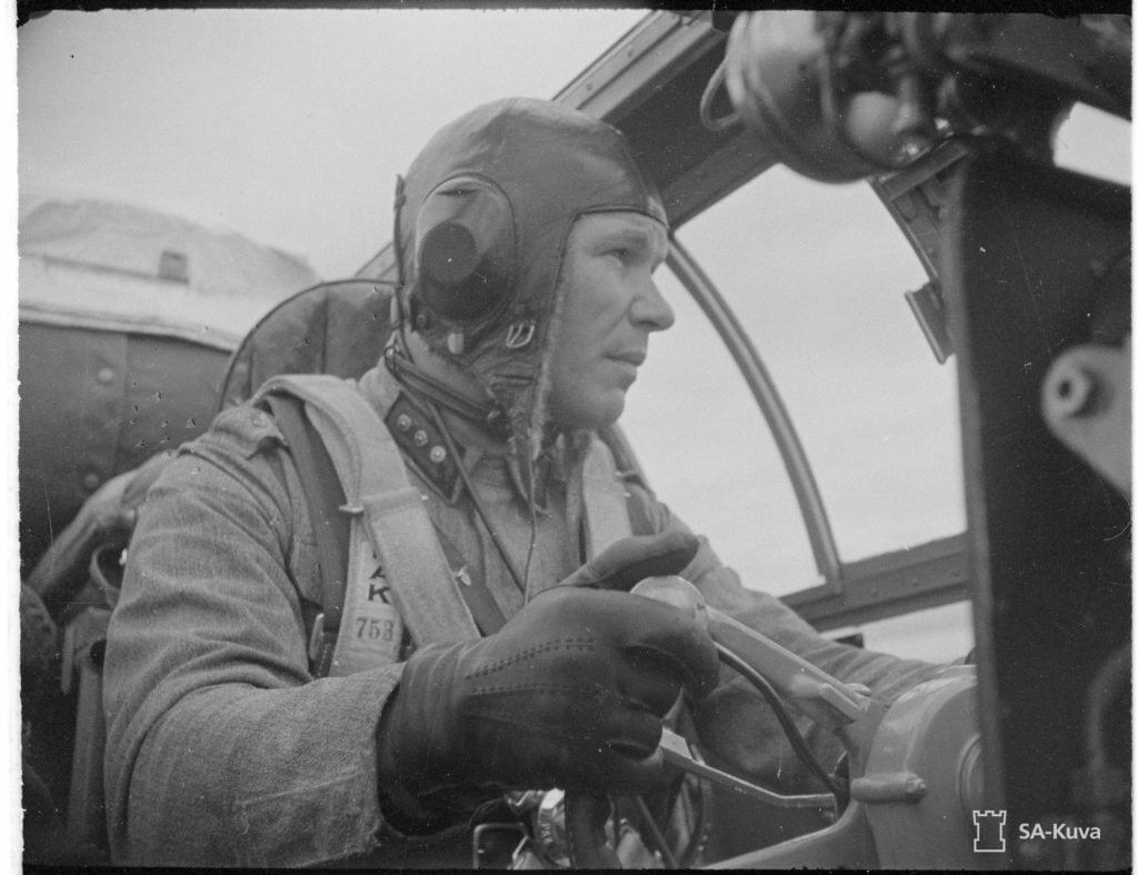 Kapteeni Hakala at the controls of a Finnish Bristol Blenheim