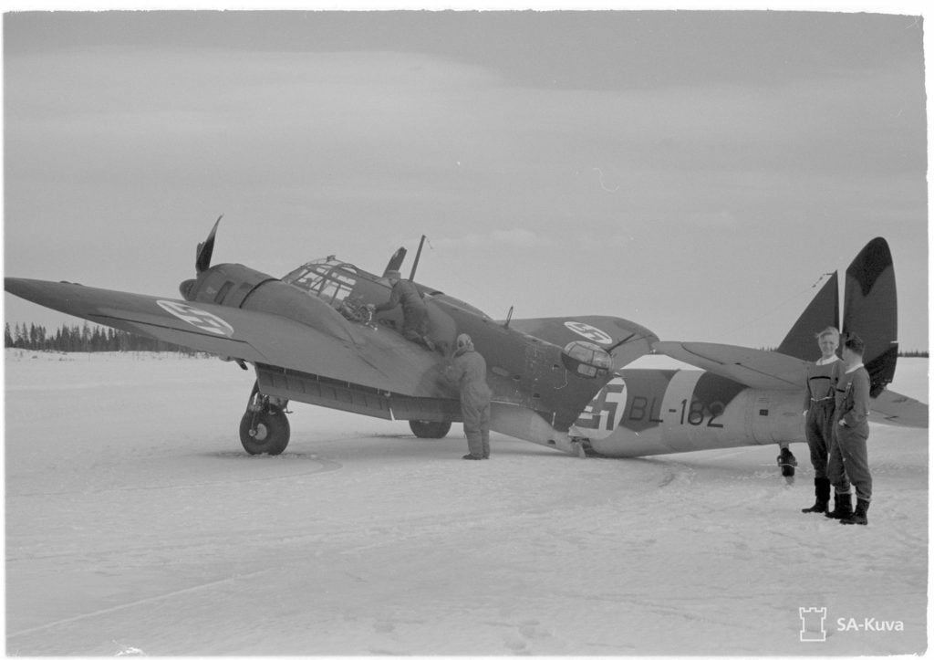 Finnish Bristol Blenheim I of LeLv42 BL182 with a broken back Valkeakoski 15 Apr 1944