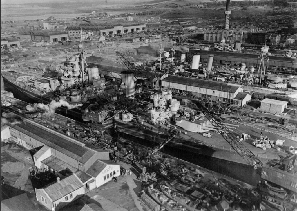 HMS Duke of York 1945 in dry dock Rosyth