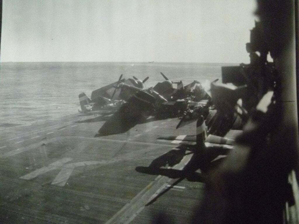 August 1945, after a Hellcat of 808 Squadron hit its tail on the round-down of HMS Khedive