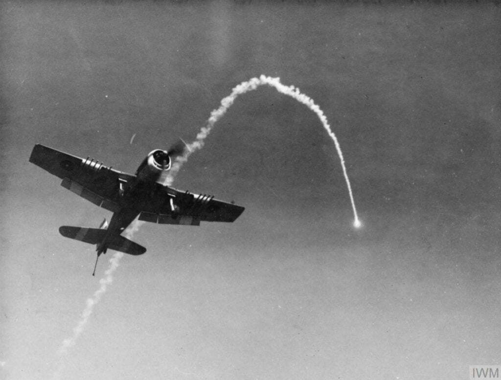 An 808 NAS Grumman Hellcat aborted landing on HMS Khedive April 1945