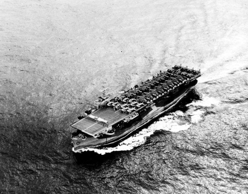 HMS Atheling (D51), photographed by a ZP-12 blimp, on 22 December 1943