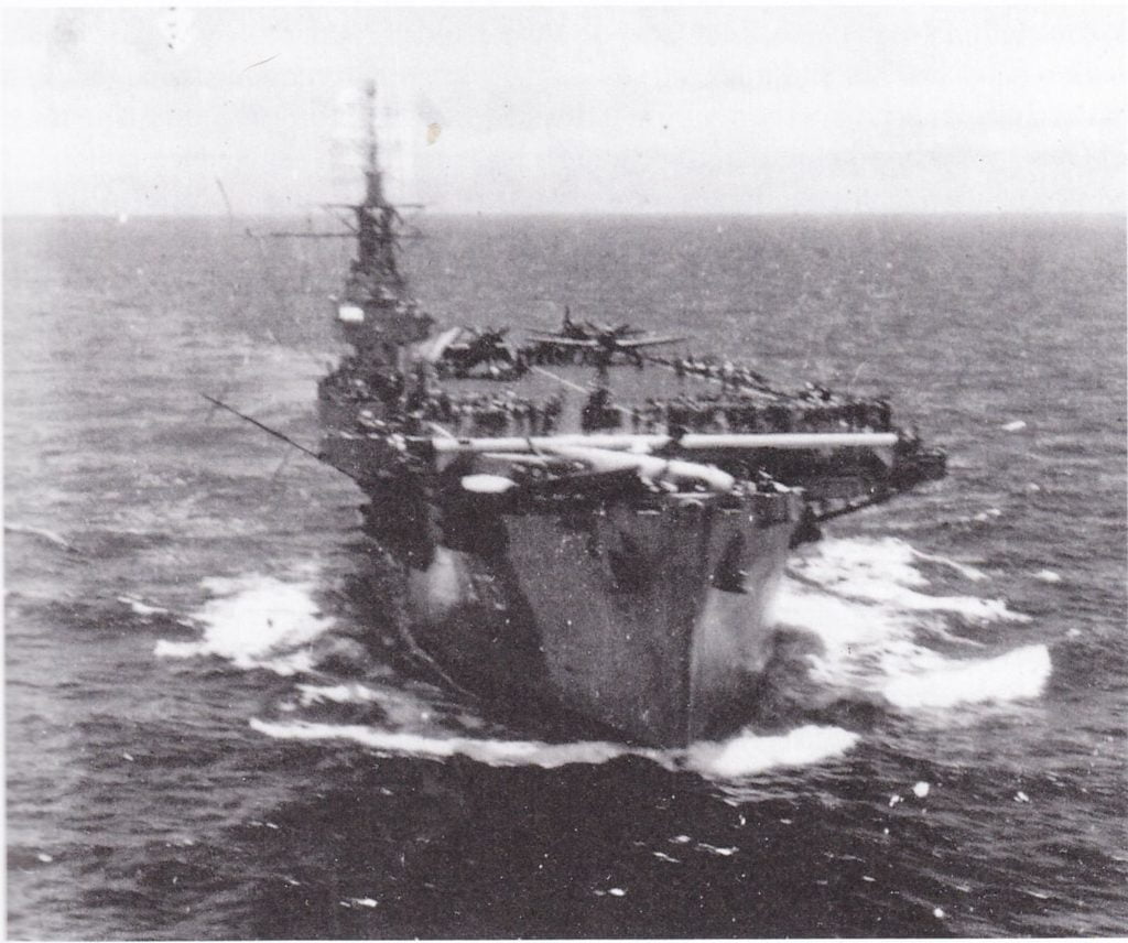 HMS Ruler (R311) an Avenger has crashed onto the forecastle during take-off