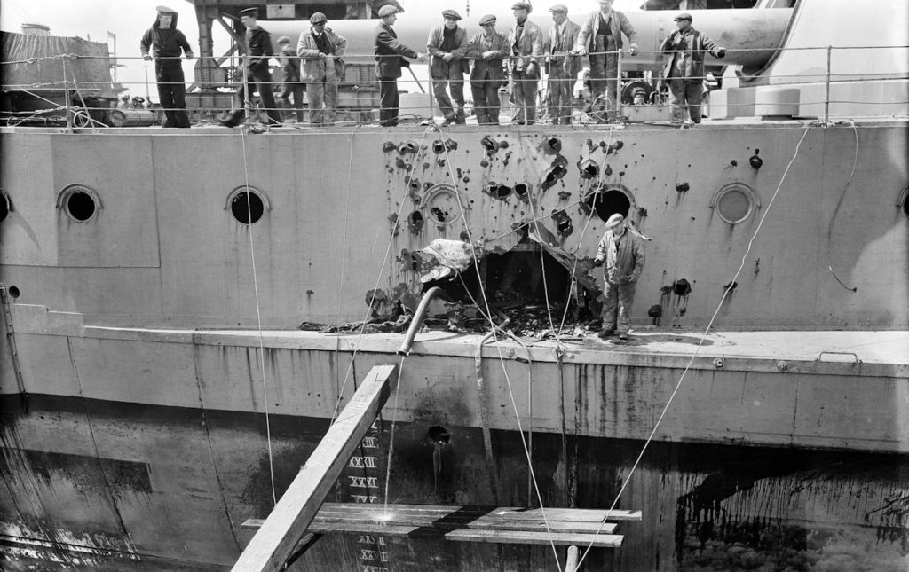 HMS Warspite undergoing repairs after Jutland