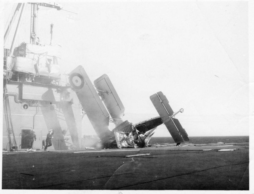 Crashed Blackburn Shark on HMS Courageous 1937