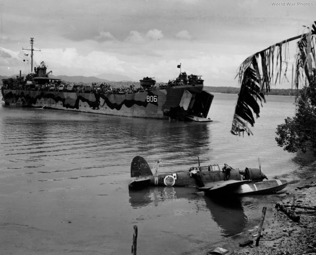 Aichi E13A and USS LST-806 Palawan, Philippines 1945