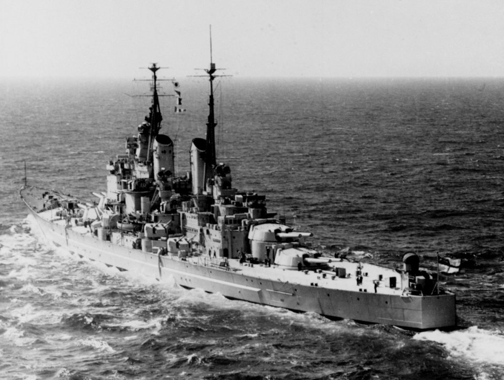 HMS Vanguard sailing towards Cape Town South Africa 1947