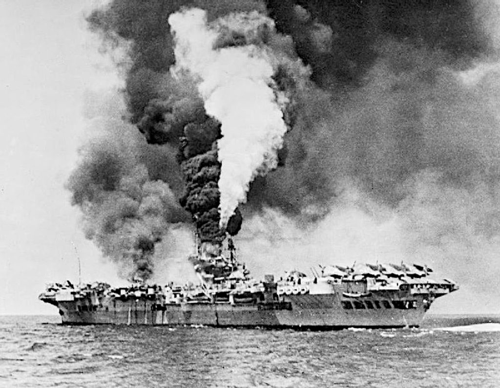 HMS Formidable on fire