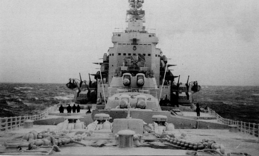 HMS Vanguard 1952 with ice covered guns