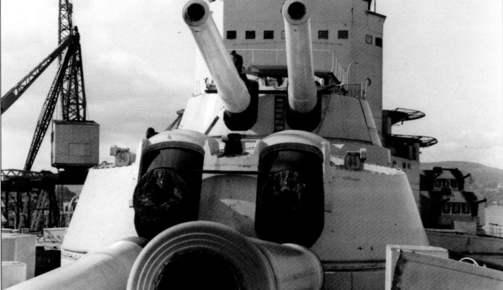 HMS Vanguard having her 15" guns removed