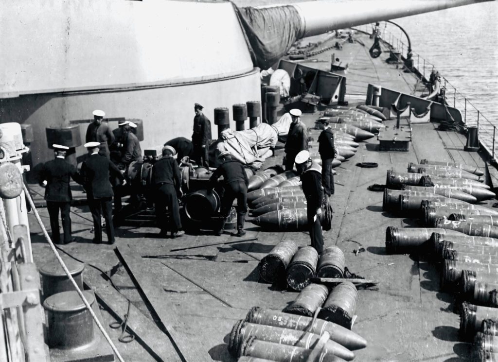 Loading of 15 inch shells on HMS Repulse, circa 1916