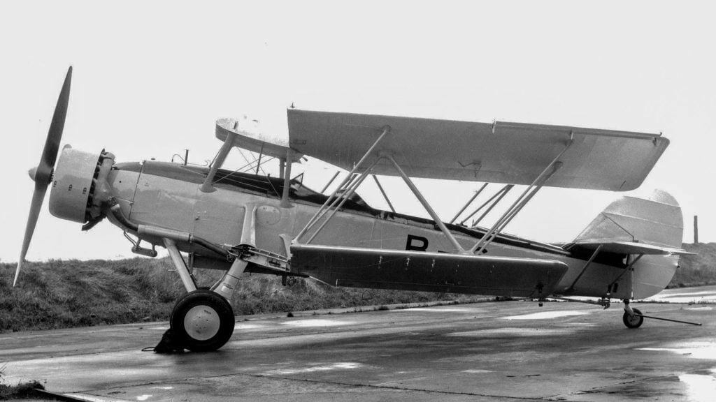 Prototype Blackburn Shark B-6 with wings folded and fully-cowled engine.