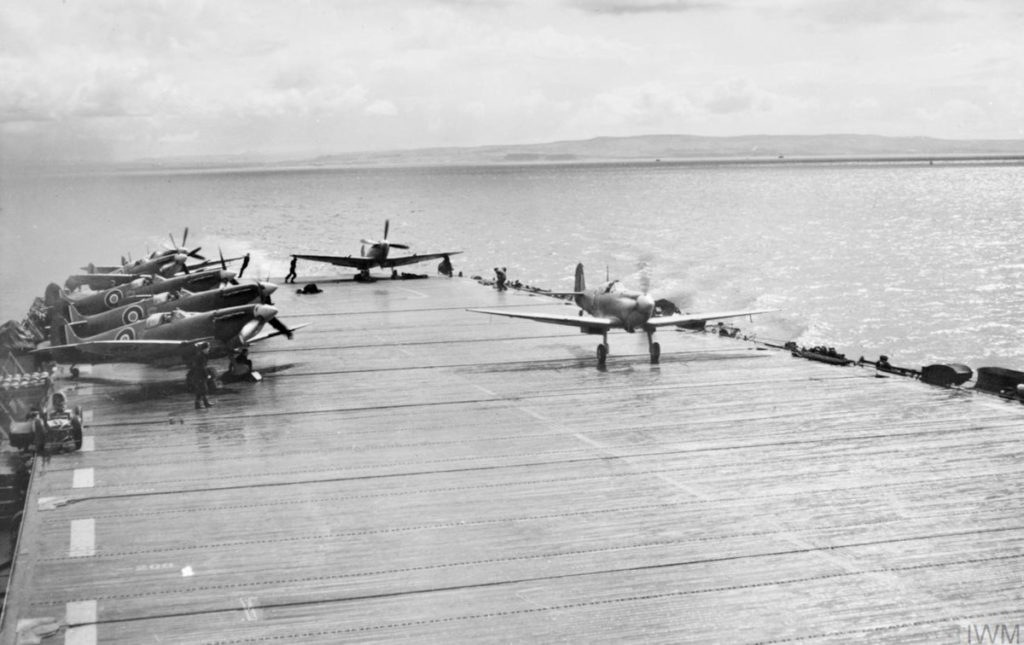 Supermarine Seafire Mk IIc taking off from HMS Formidable. Mediterranean Sea December, 1943