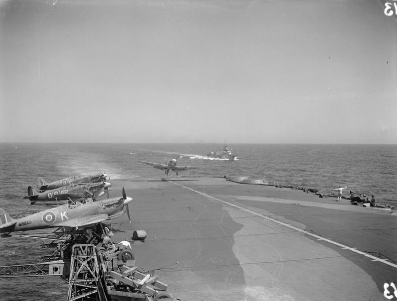 Supermarine Seafire Mk IIc landing on HMS Formidable in the Mediterranean, December 1942