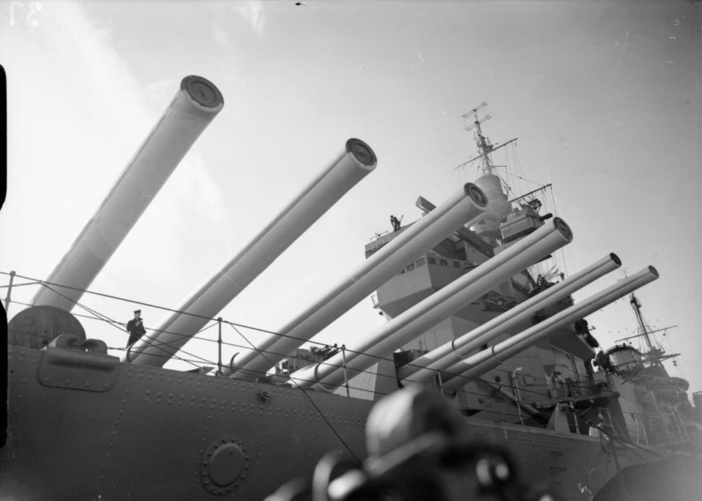 The six forward 14-inch guns of HMS Howe