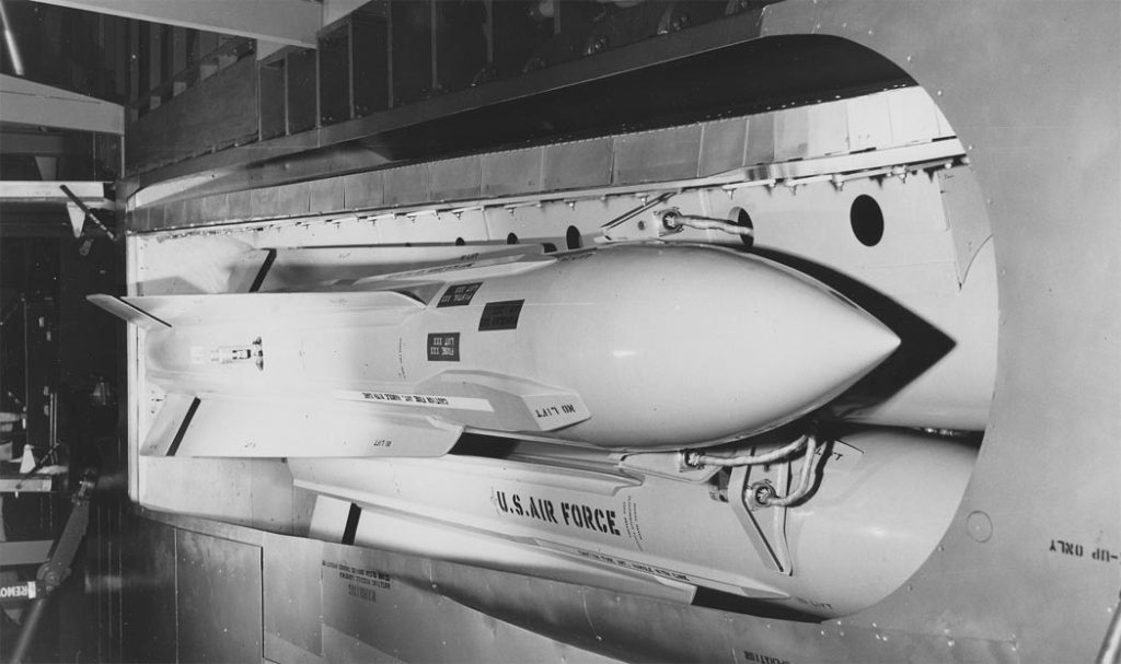 GAR-9 / AIM-47 Falcon missile under the fuselage of the XF-108 Mock-up