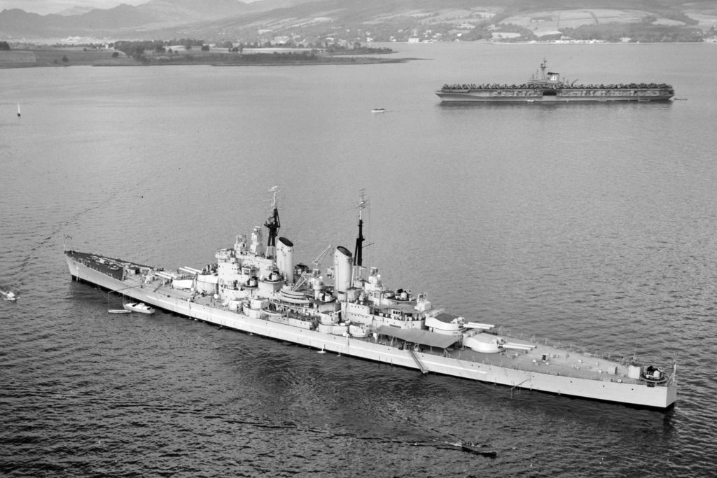 HMS Vanguard and USS Midway in the Firth of Clyde during Exercise Mainbrace, September 1952