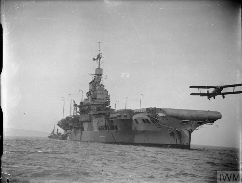 Fairey Albacore of 820 NAS taking off from HMS Victorious while at anchor in Scapa Flow