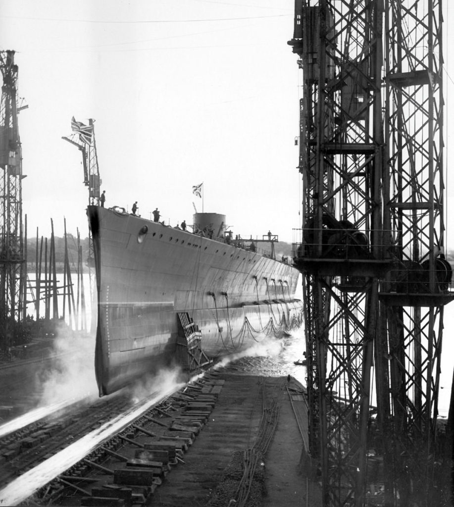 HMS Hood Being Launched