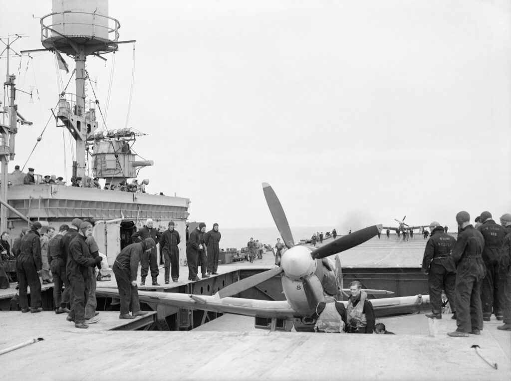 A Supermarine Seafire onboard HMS Furious, Aug 1944.